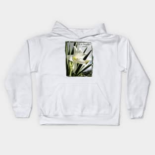 beautiful world with white amaryllis into vintage frame Kids Hoodie